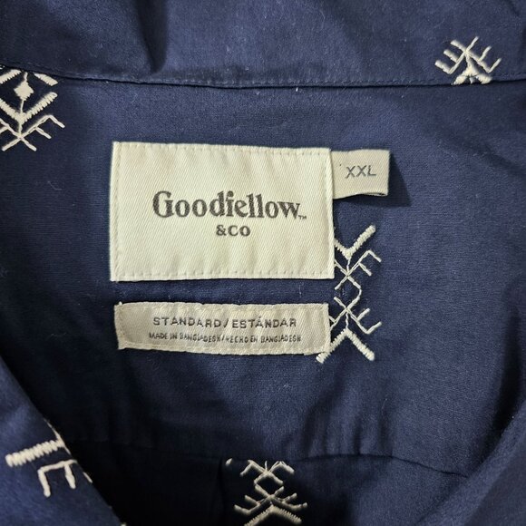 Goodfellow Mens Sz XXL Navy Blue Embroidery Short Sleeve Button-Down Camp Shirt - Picture 8 of 9